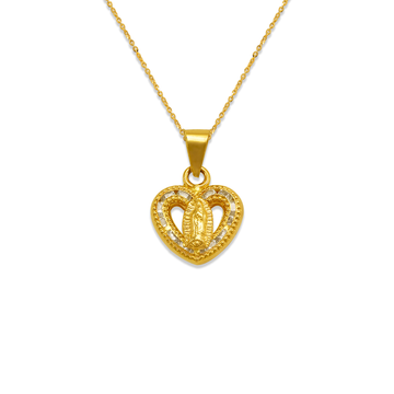 14K Yellow Gold Guadalupe Heart Pendant + Chain