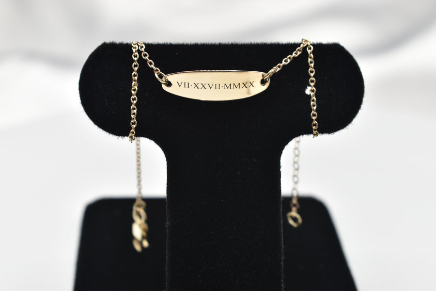 14K Yellow Gold Personalized Engraving Oval ID Bracelet